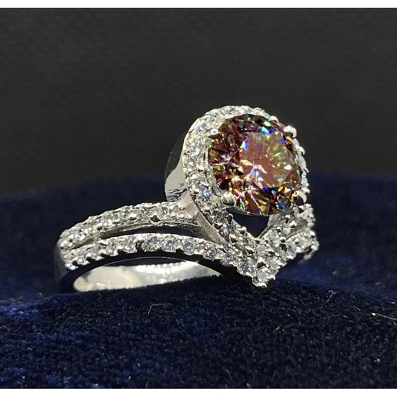 3.26 Ct Vvs =:  Brown White Moissanite Diamond Silver Engagement RING Size 7 - Picture 6 of 6